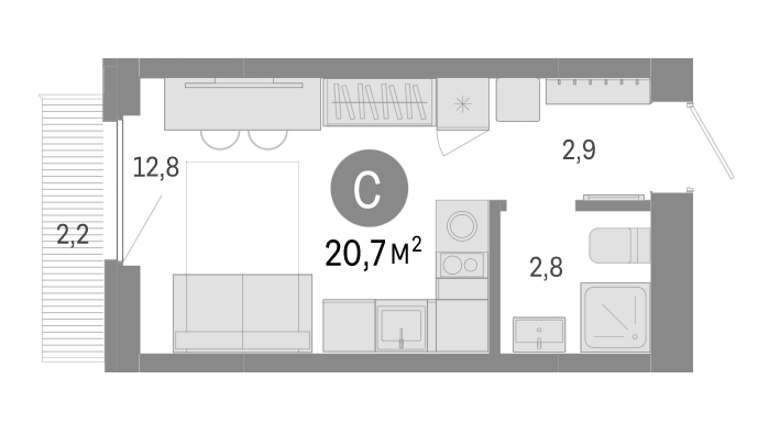 Планировка студии 18.50 м² в ЖК «Пшеница»