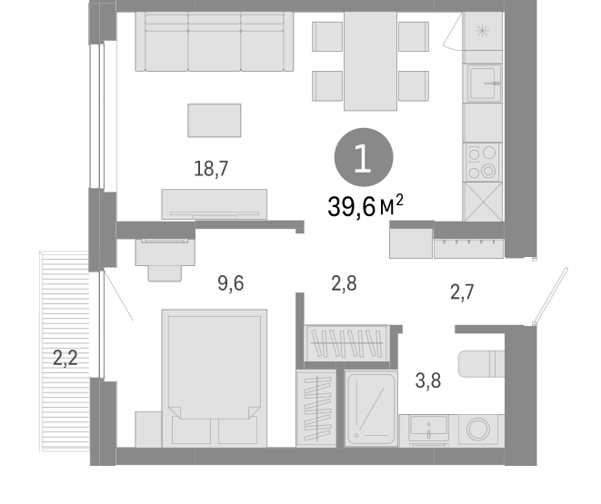 Планировка 2е-к. квартира 37.40 м² в ЖК «Пшеница»