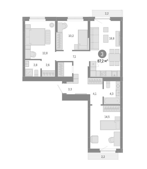Планировка 4е-к.кв 82.80 м² в ЖК «Пшеница»