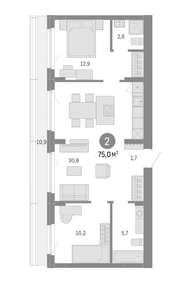 Планировка 3е-к.кв 64.10 м² в ЖК «Пшеница»
