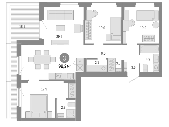 Планировка 4е-к.кв 83.10 м² в ЖК «Пшеница»