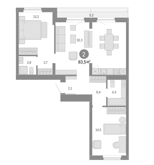 Планировка 3е-к.кв 78.30 м² в ЖК «Пшеница»