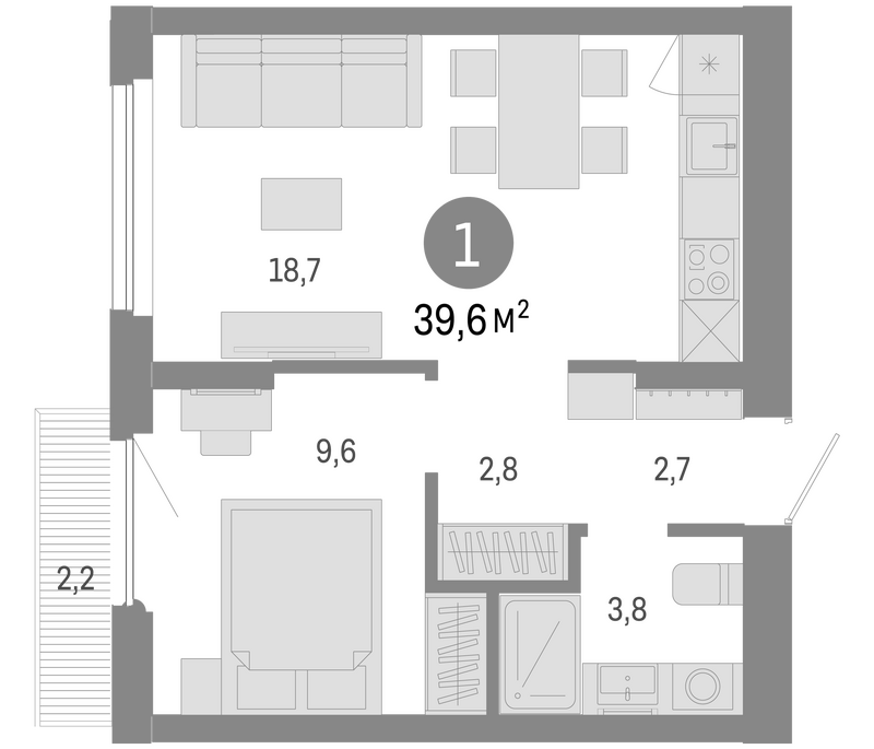 Планировка 2е-к. квартира 37.40 м² в ЖК «Пшеница»