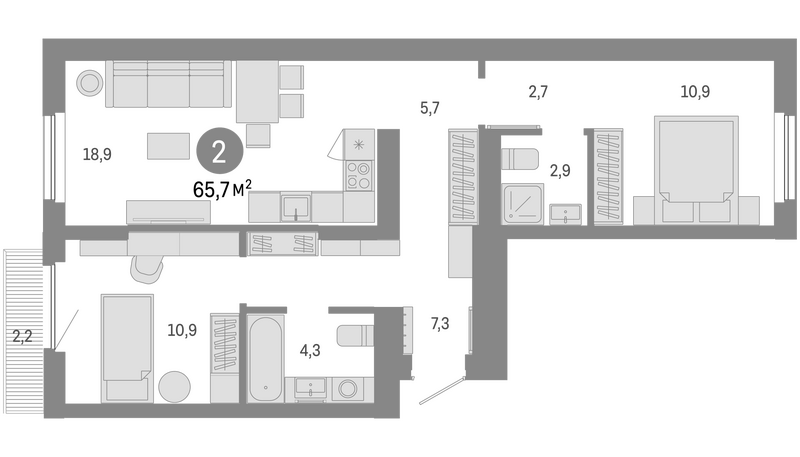 Планировка 3е-к. квартира 63.50 м² в ЖК «Пшеница»