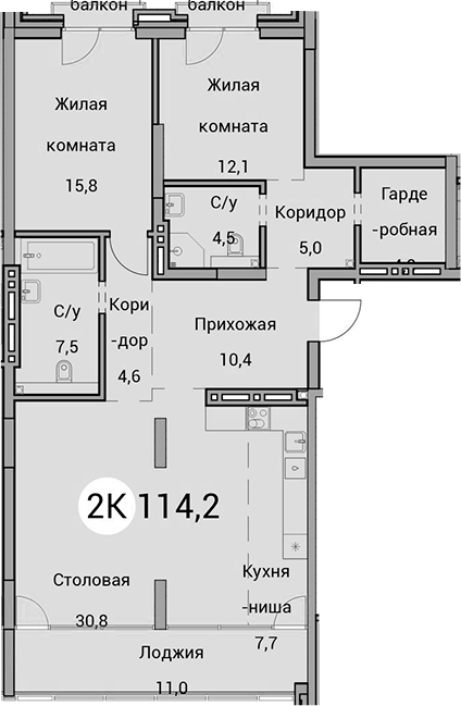 Планировка 3е-к. квартира 103.20 м² в ЖК «Тайм Сквер»