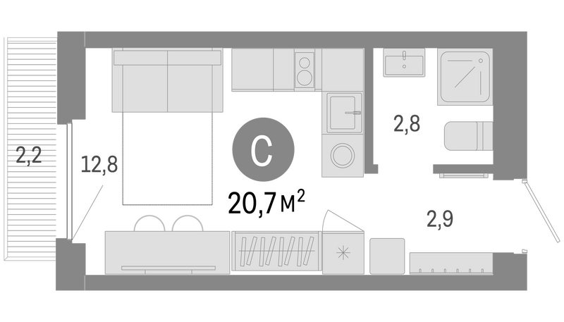 Планировка студии 18.50 м² в ЖК «Пшеница»