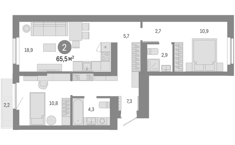 Планировка 3е-к. квартира 63.30 м² в ЖК «Пшеница»