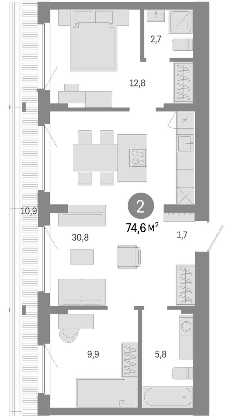 Планировка 3е-к. квартира 63.70 м² в ЖК «Пшеница»