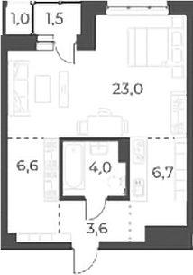 Планировка студии 43.90 м² в ЖК «Нормандия-Неман»