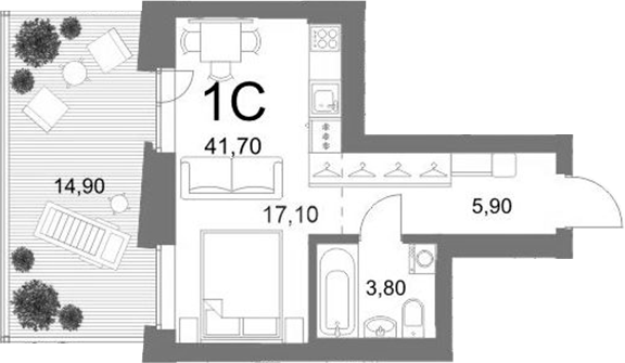 Планировка студии 26.80 м² в ЖК «LEMONT»