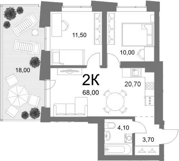 Планировка 2-к.кв 50.00 м² в ЖК «LEMONT»