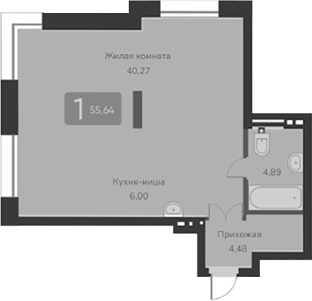 Планировка своб. план. 55.64 м² в ЖК «Марсель-2»