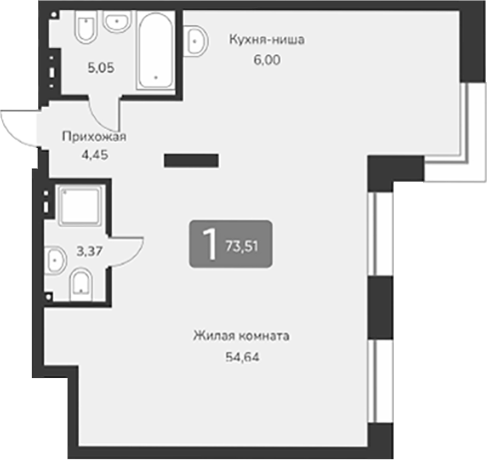 Планировка своб. план. 73.51 м² в ЖК «Марсель-2»