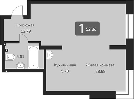Планировка своб. план. 52.86 м² в ЖК «Марсель-2»