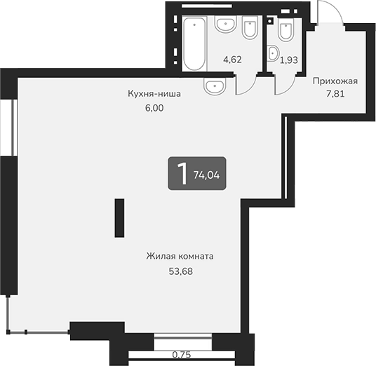Планировка своб. план. 74.04 м² в ЖК «Марсель-2»