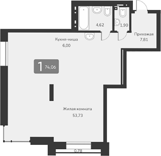 Планировка своб. план. 74.06 м² в ЖК «Марсель-2»