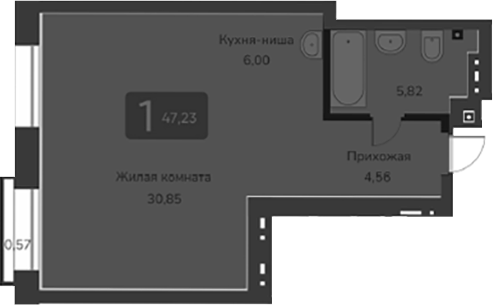 Планировка своб. план. 47.23 м² в ЖК «Марсель-2»
