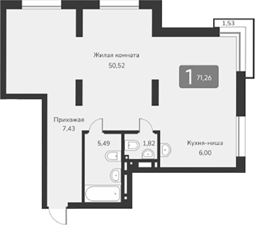 Планировка своб. план. 71.26 м² в ЖК «Марсель-2»
