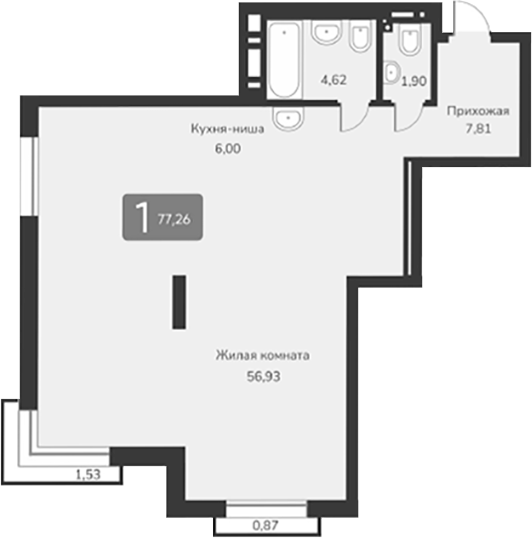 Планировка своб. план. 77.26 м² в ЖК «Марсель-2»