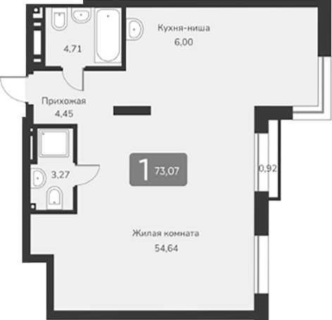 Планировка своб. план. 73.07 м² в ЖК «Марсель-2»