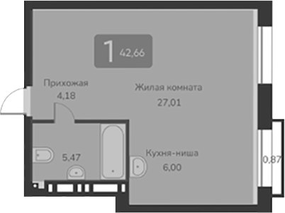 Планировка своб. план. 42.66 м² в ЖК «Марсель-2»