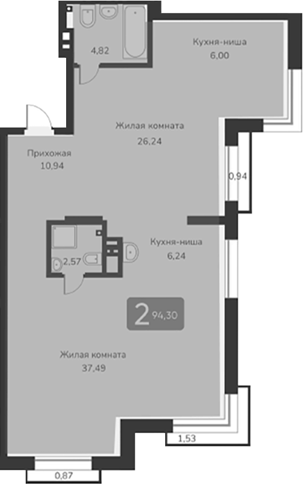 Планировка своб. план. 94.30 м² в ЖК «Марсель-2»