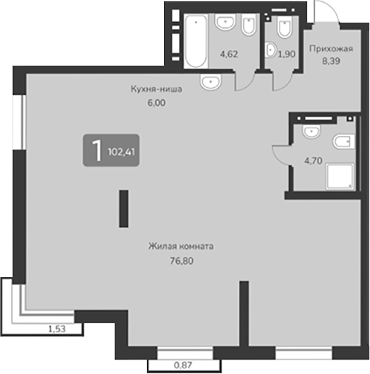 Планировка своб. план. 102.41 м² в ЖК «Марсель-2»