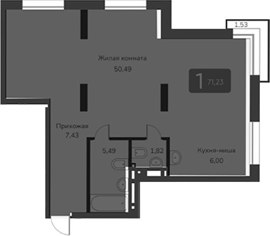 Планировка своб. план. 71.23 м² в ЖК «Марсель-2»