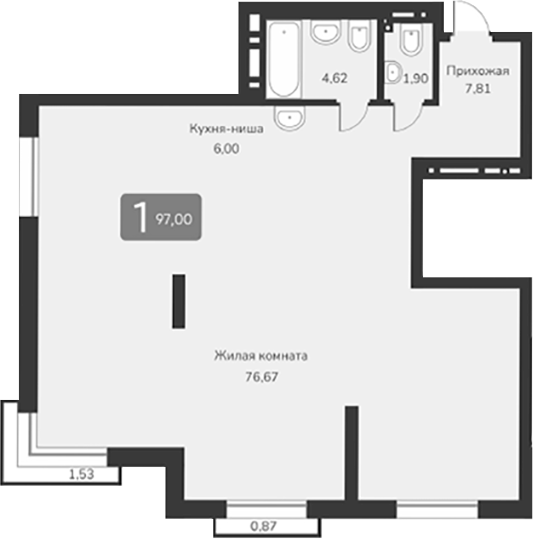 Планировка своб. план. 97.00 м² в ЖК «Марсель-2»