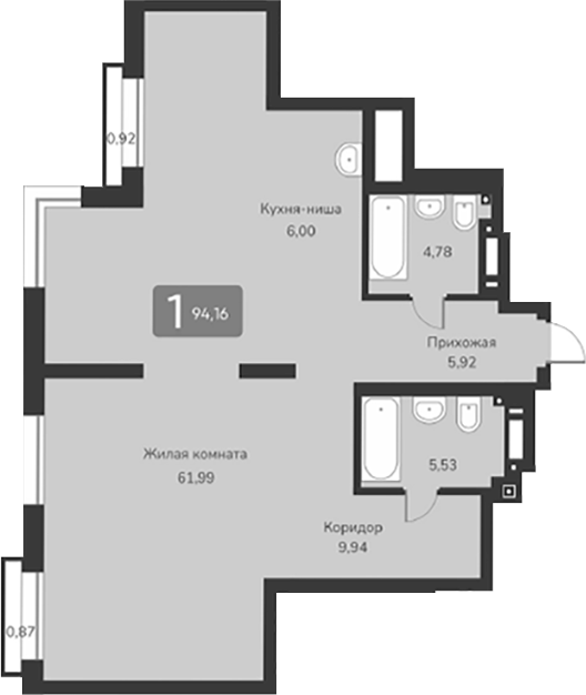 Планировка своб. план. 94.16 м² в ЖК «Марсель-2»