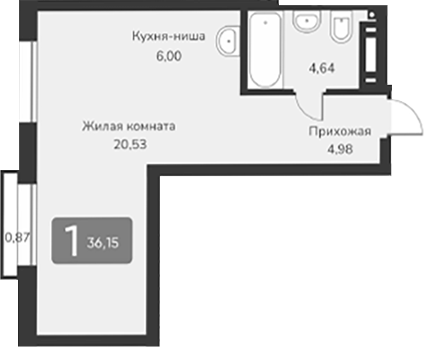 Планировка своб. план. 36.15 м² в ЖК «Марсель-2»