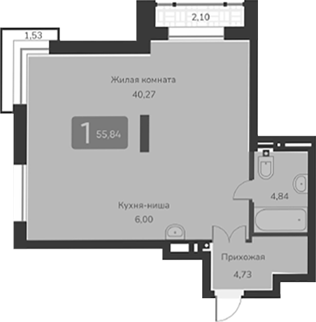 Планировка своб. план. 55.84 м² в ЖК «Марсель-2»