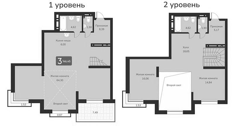 Планировка своб. план. 146.45 м² в ЖК «Марсель-2»