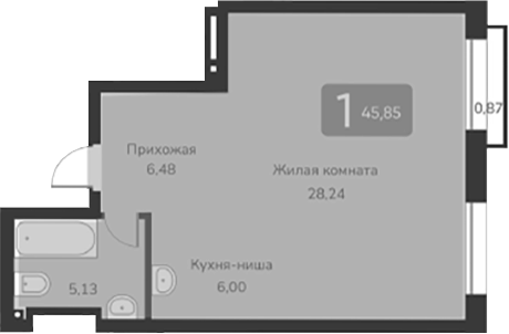 Планировка своб. план. 45.85 м² в ЖК «Марсель-2»
