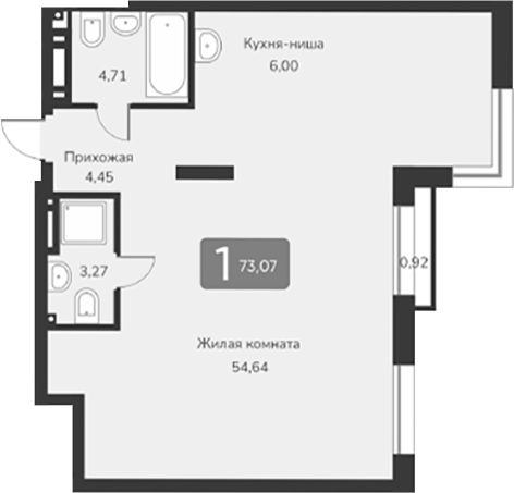 Планировка своб. план. 73.07 м² в ЖК «Марсель-2»