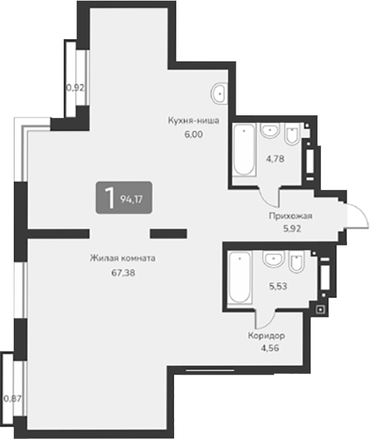 Планировка своб. план. 94.17 м² в ЖК «Марсель-2»