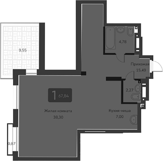 Планировка своб. план. 67.84 м² в ЖК «Марсель-2»