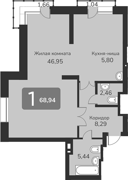 Планировка своб. план. 68.94 м² в ЖК «Марсель-2»