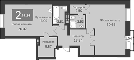 Планировка своб. план. 86.36 м² в ЖК «Марсель-2»