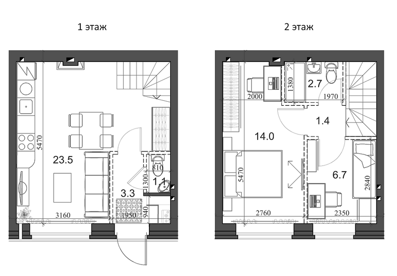 Планировка таунхаус 53.40 м² в ЖК «Коттеджный поселок Березки Новолуговое»