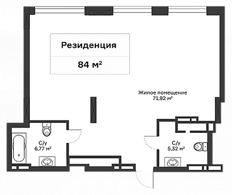 Планировка своб. план. 84.00 м² в ЖК «Чикаго»