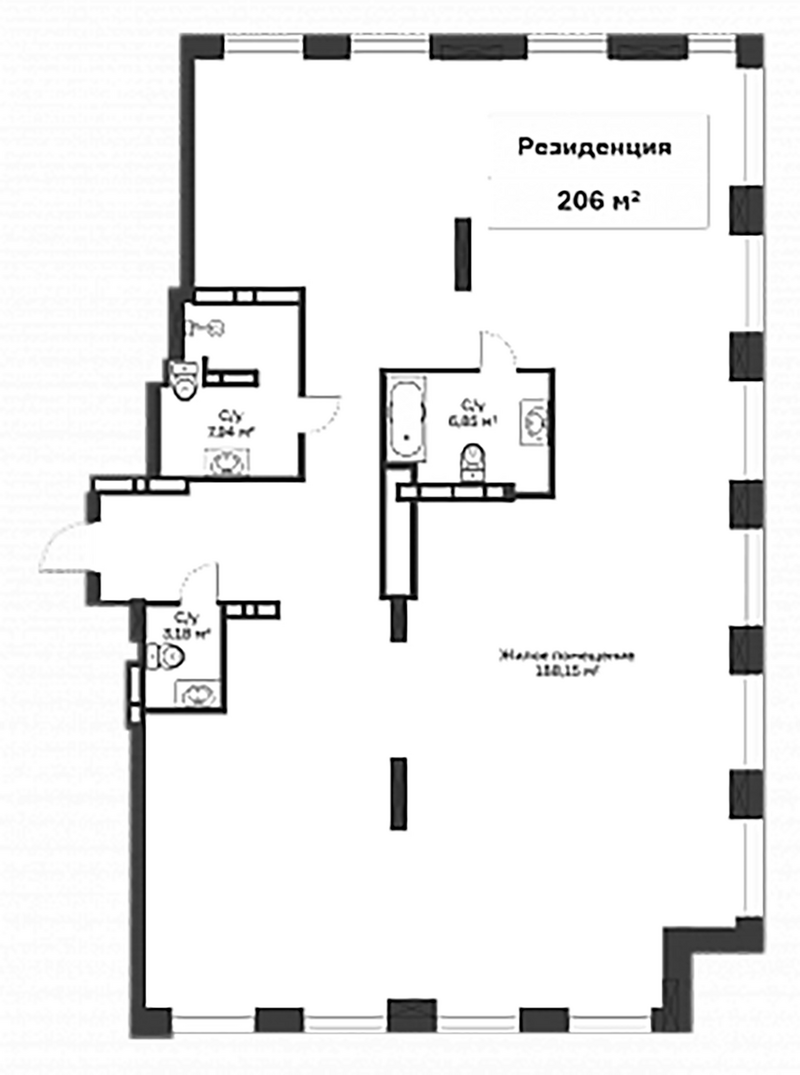 Планировка своб. план. 206.00 м² в ЖК «Чикаго»