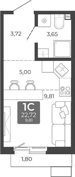 Планировка студия 22.18 м² в ЖК «Дом в Мичуринском»