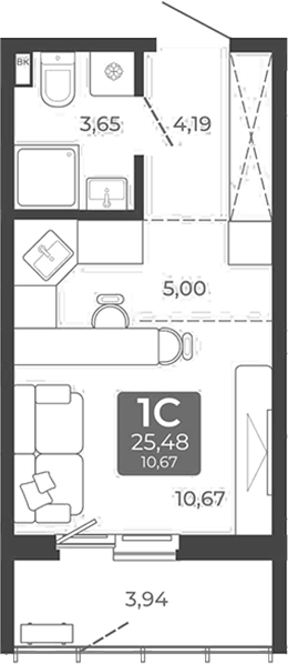 Планировка студия 23.51 м² в ЖК «Дом в Мичуринском»