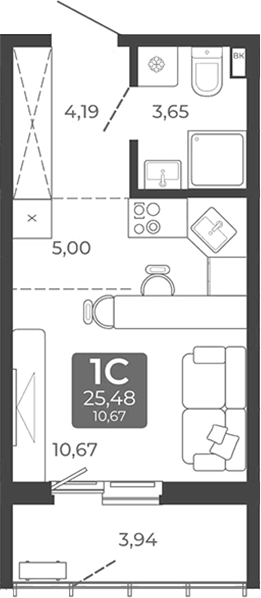 Планировка студия 23.51 м² в ЖК «Дом в Мичуринском»