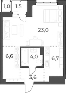 Планировка студии 43.90 м² в ЖК «Нормандия-Неман»