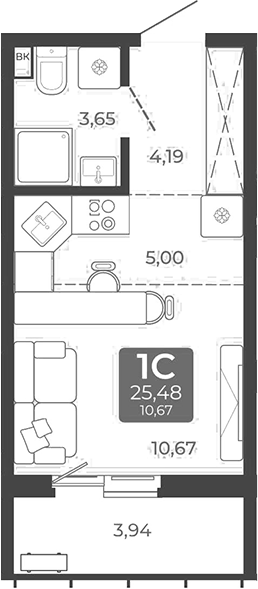 Планировка студия 23.51 м² в ЖК «Дом в Мичуринском»