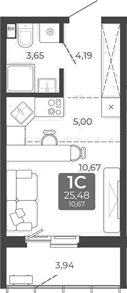 Планировка студии 23.51 м² в ЖК «Дом в Мичуринском»