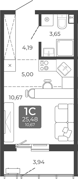 Планировка студия 23.51 м² в ЖК «Дом в Мичуринском»