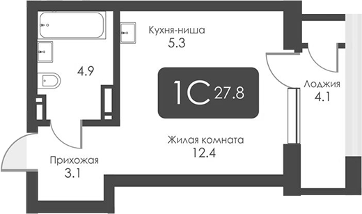 Планировка студии 25.75 м² в ЖК «Сити Тауэрс»
